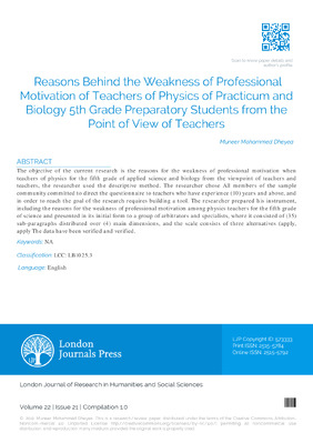 Reasons Behind the Weakness of Professional Motivation of Teachers of Physics of Practicum and Biology 5th Grade Preparatory Students from the Point of View of Teachers