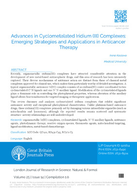 Advances in Cyclometalated Iridium (III) Complexes: Emerging Strategies and Applications in Anticancer Therapy