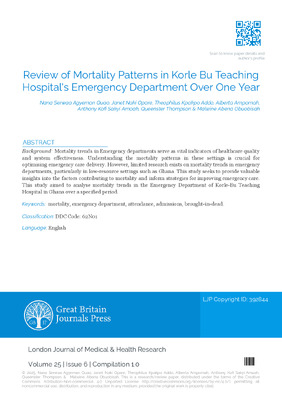 Review of Mortality Patterns in Korle Bu Teaching Hospital’s Emergency Department Over One Year