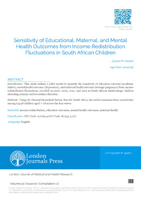 Sensitivity of Educational, Maternal, and Mental Health Outcomes from Income Redistribution Fluctuations in South African Children