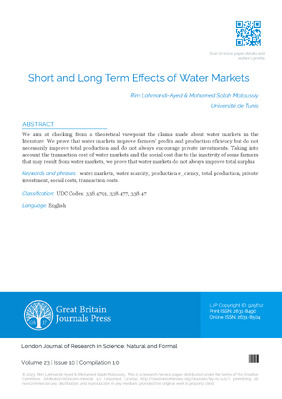Short and Long term Effects of Water Markets