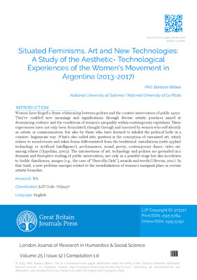 Situated Feminisms, Art, and New Technologies: A Study of the Aesthetic Technological Experiences of the Women’s Movement in Argentina (2013-2017)