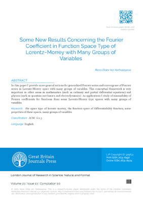 Some New Results Concerning the Fourier Coefficient in Function Space Type of Lorentz−Morrey with Many groups of Variables