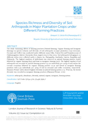 Species Richness and Diversity of Soil Arthropods in Major Plantation Crops under Different Farming Practices