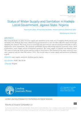 Status of Water Supply and Sanitation in Hadejia Local Government, Jigawa State, Nigeria
