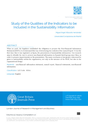 Study of the Qualities of the Indicators to be Included in the Sustainability Information
