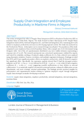Supply Chain Integration and Employee Productivity in Maritime Firms in Nigeria
