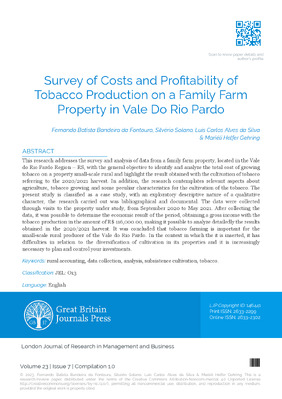 Survey of Costs and Profitability of Tobacco Production on a Family Farm Property in Vale Do Rio Pardo