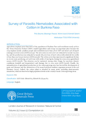 Survey of Parasitic Nematodes Associated with Cotton in Burkina Faso