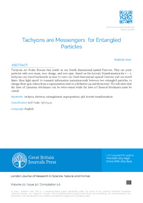 Tachyons are Messengers  for Entangled Particles Ardeshir Irani