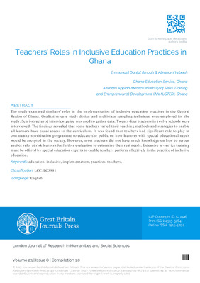 Teachers’ Roles in Inclusive Education Practices in Ghana