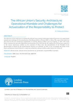 The African Unions Security Architecture: Operational Mandate and Challenges for Actualisation of the Responsibility to Protect