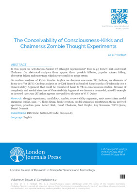 The Conceivability of Consciousness Kirk’s and Chalmers’s Zombie Thought Experiments