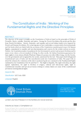 The Constitution of India: Working of the Fundamental Rights and Directive Principles