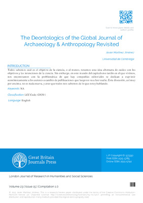 The Deontologics of the Global Journal of Archaeology & Anthropology Revisited