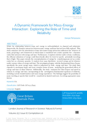 A Dynamic Framework for Mass-Energy Interaction: Exploring the Role of Time and Relativity