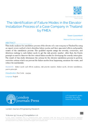 The Identification of Failure Modes in the Elevator Installation Process of a Case Company in Thailand by FMEA