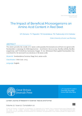 The Impact of Beneficial Microorganisms on Amino Acid Content in Red Beet