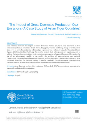 The Impact of Gross Domestic Product on Co2 Emissions (A Case Study of Asian Tiger Countries)