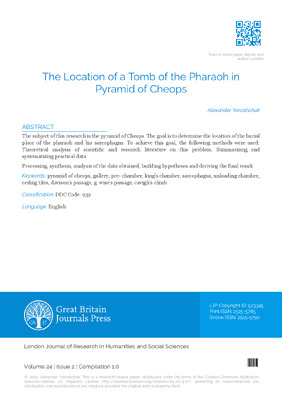 The Location of a Tomb of the Pharaoh in Pyramid of Cheops
