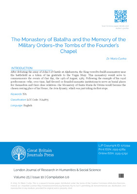 The Monastery of Batalha and the Memory of the Military Orders – the Tombs of the Founder’s Chapel.