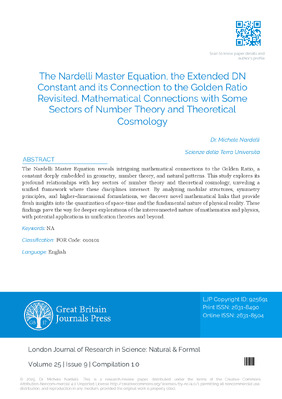 The Nardelli Master Equation, the Extended DN Constant and its Connection to the Golden Ratio Revisited. Mathematical Connections with Some Sectors of Number Theory and Theoretical Cosmology