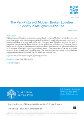 The Pen-Picture of Modern Broken Loveless Society in Maugham’s The Kite