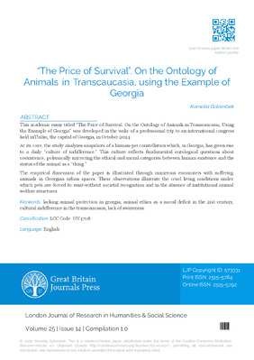 The Price of Survival. On the Ontology of Animals in Transcaucasia, using the Example of Georgia
