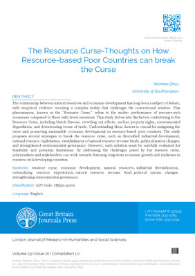 The Resource Curse Thoughts on How Resource-based Poor Countries can break the Curse