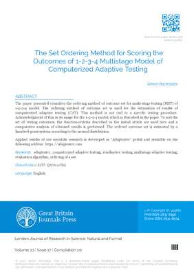 The Set Ordering Method for Scoring the Outcomes of 1-2-3-4 Multistage Model of Computerized Adaptive Testing