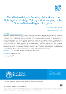 The Western Nigeria Security Network and the Fight against Hostage-Taking and Kidnapping in the South-Western Region of Nigeria