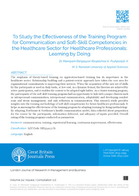 To Study the Effectiveness of the Training Program for Communication and Soft-Skill Competencies in the Healthcare Sector for Healthcare Professionals: Learning by Doing