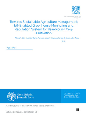 Towards Sustainable Agriculture Management: IoT-Enabled Greenhouse Monitoring and Regulation System for Year-Round Crop Cultivation
