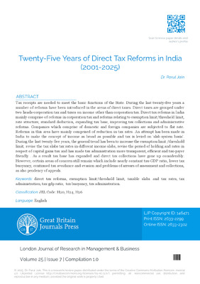 Twenty-Five Years of Direct Tax Reforms in India (2001-2025)