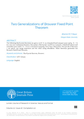 Two Generalizations of Brouwer Fixed Point Theorem