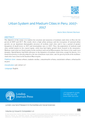 Urban System and Medium Cities in Peru, 2007-2017