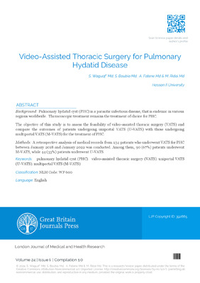 Video-Assisted Thoracic Surgery for Pulmonary Hydatid Disease