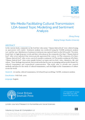 We-Media Facilitating Cultural Transmission: LDA-based Topic Modelling and Sentiment Analysis