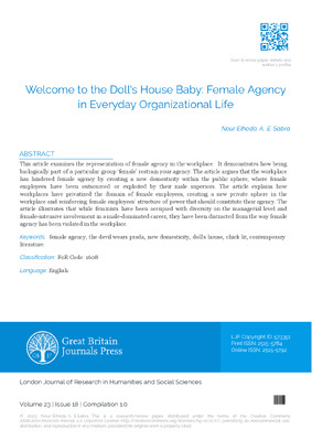 Welcome to the Doll’s House Baby: Female Agency in Everyday Organizational Life