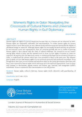 Women’s Rights in Qatar: Navigating the Crossroads of Cultural Norms and Universal Human Rights in Gulf Diplomacy