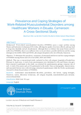 Prevalence and Coping Strategies of Work-Related Musculoskeletal Disorders among Healthcare Workers in Douala Cameroon: A Cross-Sectional Study