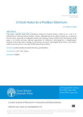 Critical Notes to a Psellian Silentium