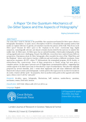 A Paper on the Quantum-Mechanics of De-Sitter Space and the Aspects of Holography
