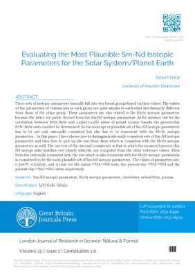 Evaluating the Most Plausible Sm-Nd Isotopic Parameters for the Solar System/Planet Earth