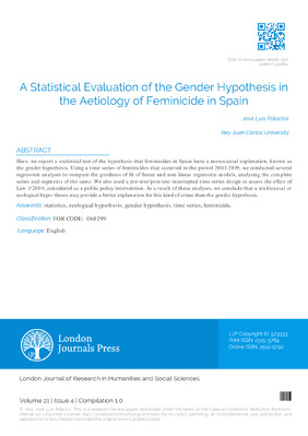 A Statistical Evaluation of the Gender Hypothesis in the Aetiology of Feminicide in Spain
