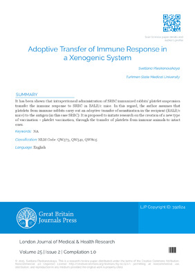 Adoptive Transfer of Immune Response in a Xenogenic System