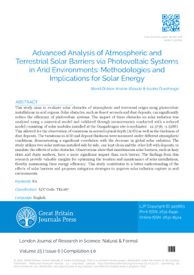 Advanced Analysis of Atmospheric and Terrestrial Solar Barriers via Photovoltaic Systems in Arid Environments : Methodologies and Implications for Solar Energy