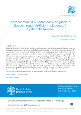 Advancement in Autonomous Navigation in Space through Artificial Intelligence: A Systematic Review