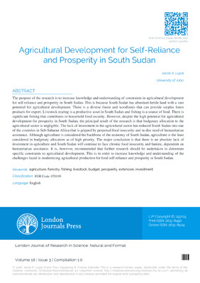 Agricultural Development for Self-Reliance and Prosperity in South Sudan