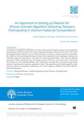 An Approach to Setting up Dataset for Winner-Domain Algorithm Selecting Teamers Participating in Vietnam National Competitions